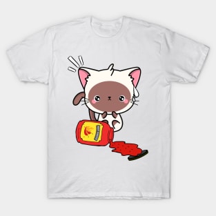 Funny White Cat Spilled Hot Sauce T-Shirt